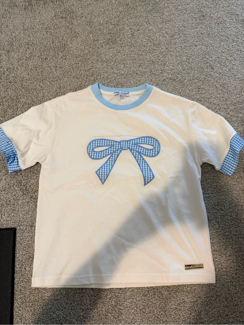 Simply Southern Cream Top with Blue Gingham Bow
